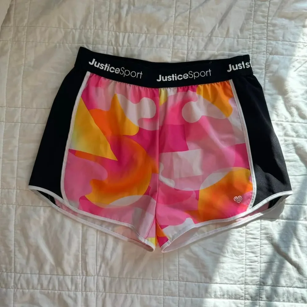 Justice kids girls L 12 14 beachy‎ running shorts pink orange black